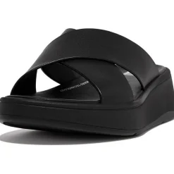 Fitflop F-Mode Leather Flatform Cross slippers dames all  black