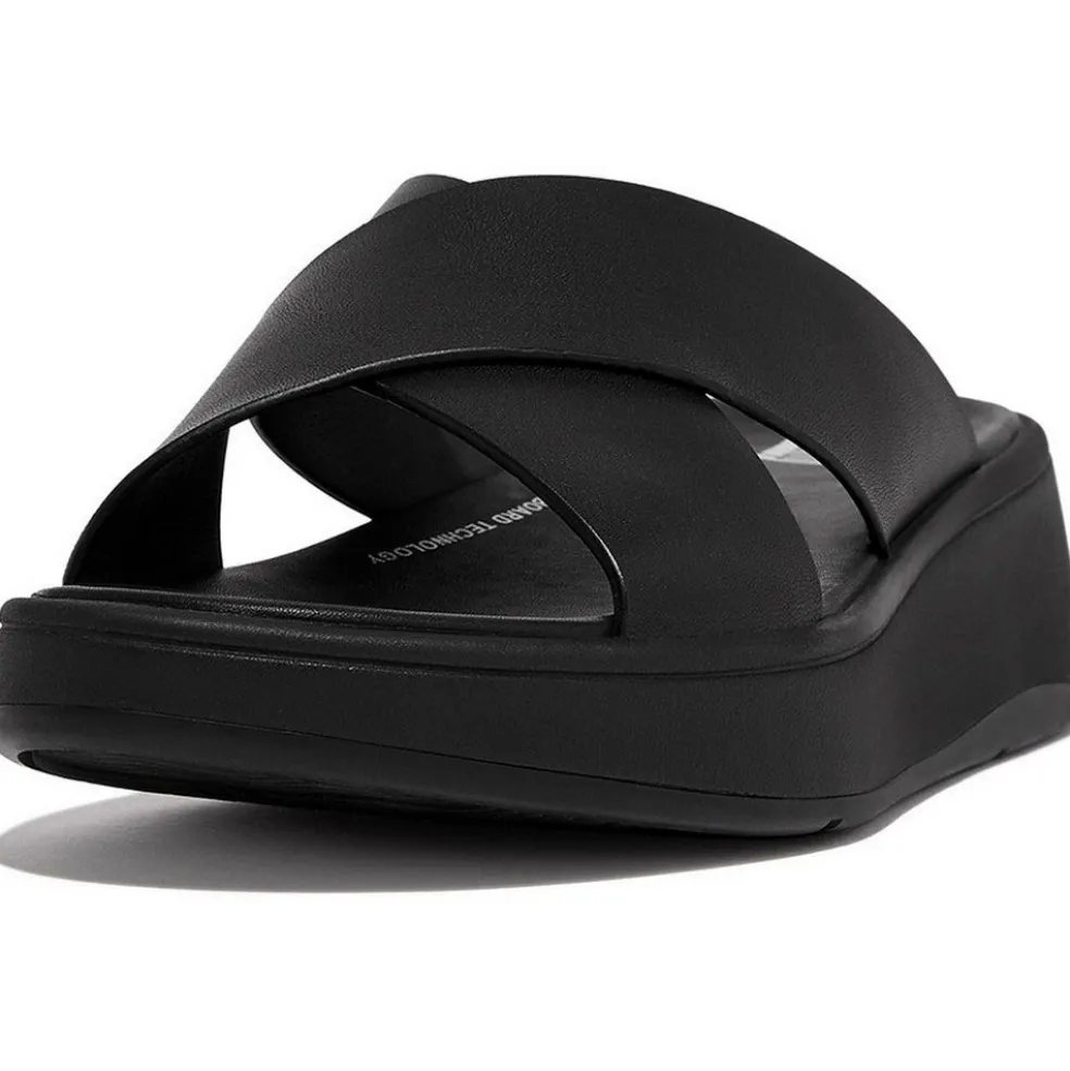 Fitflop F-Mode Leather Flatform Cross slippers dames all black