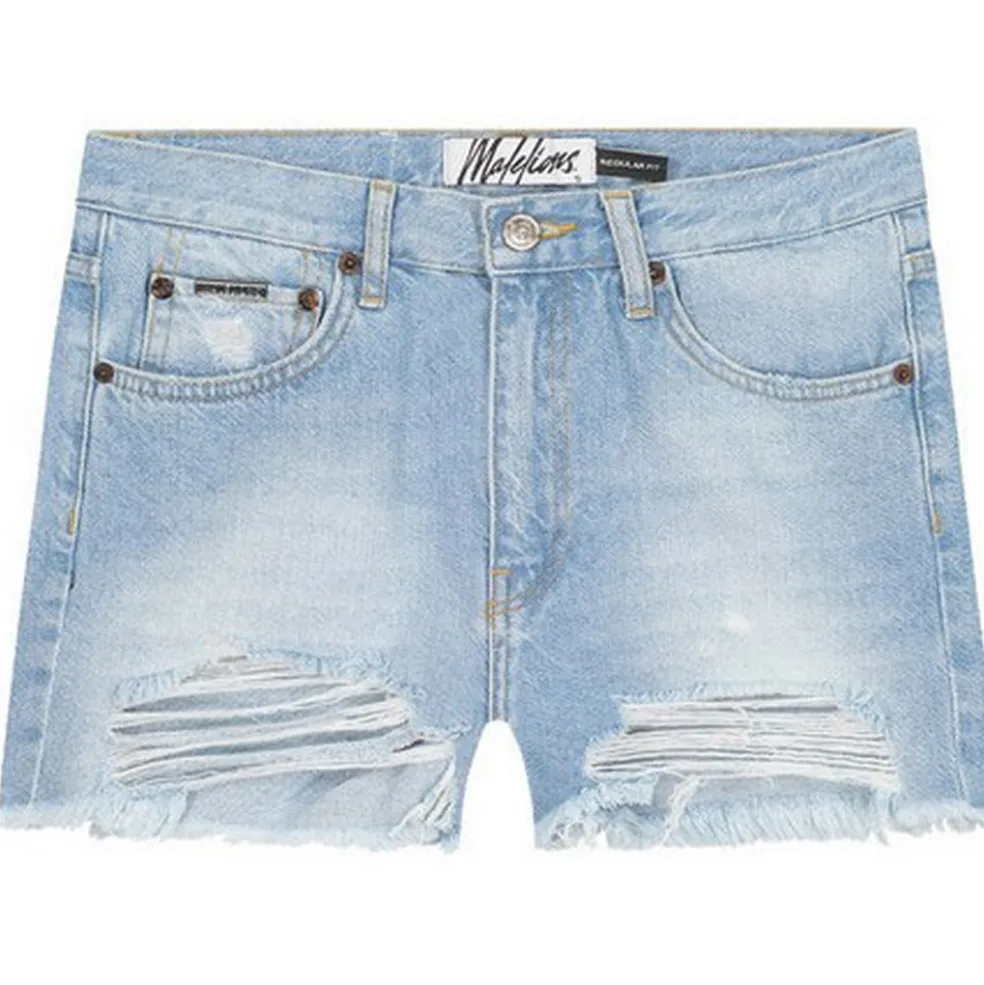 Malelions Damaged Denim short dames light blue