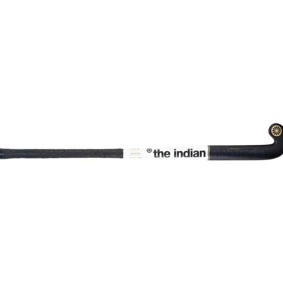 The Indian Maharadja Gold Pro Mid Bow zaalhockeystick junior black white gold foil